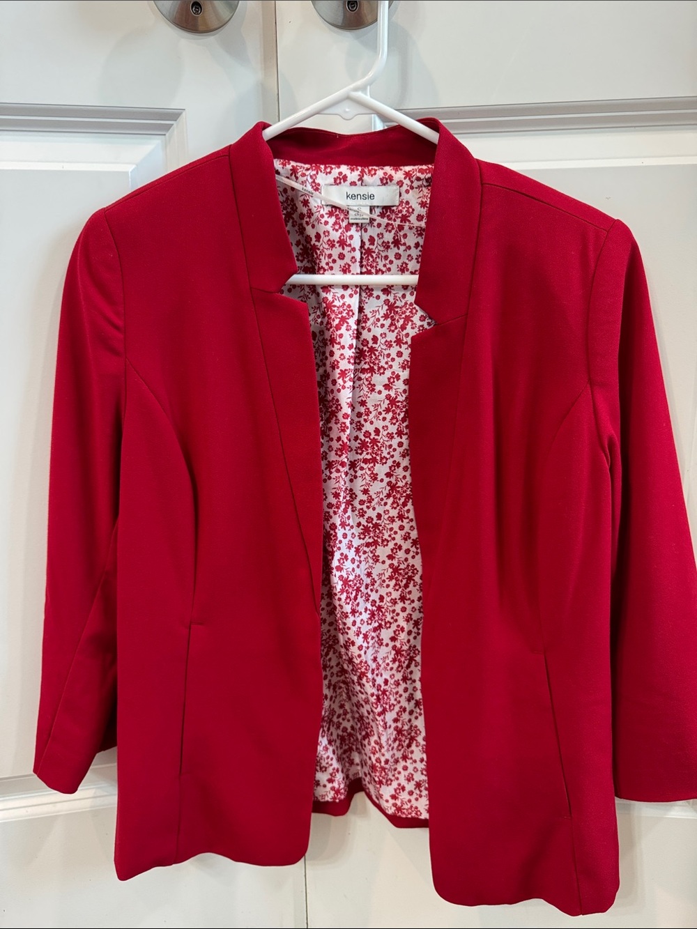 Kensie Red Open-Front Blazer with Floral Lining